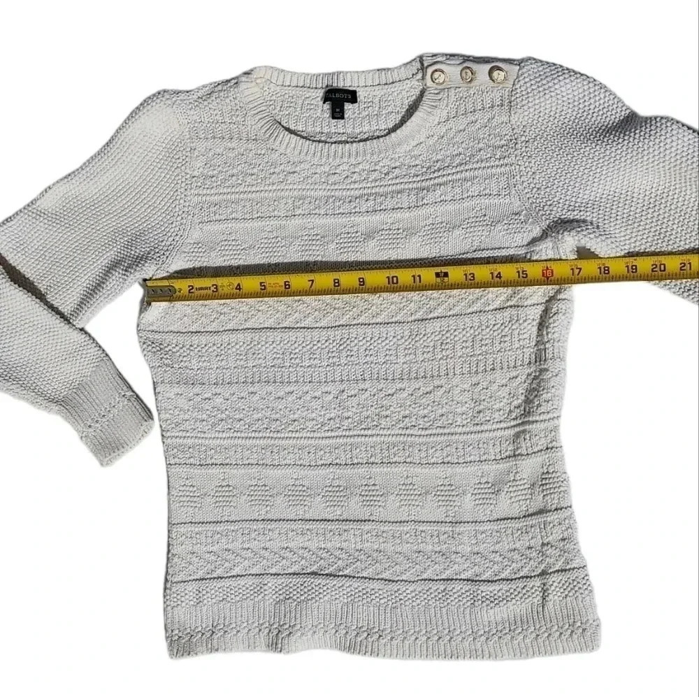 Talbots Button Shoulder Cable Knit Sweater Medium Cream Color - Picture 3 of 8